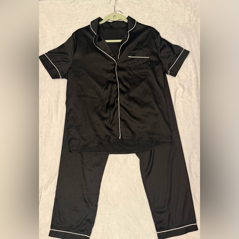 Black Satin Pajama Set